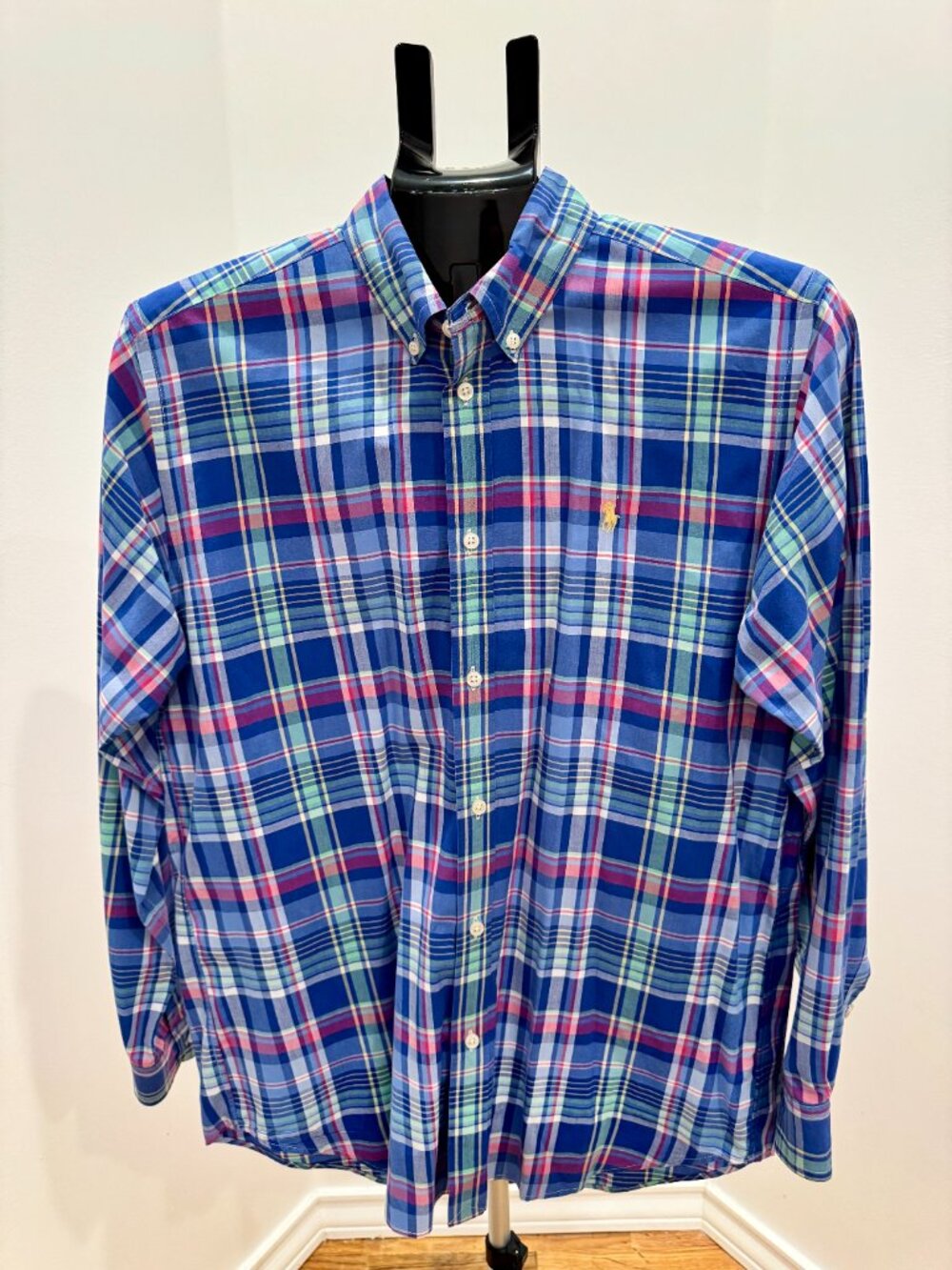 Polo Ralph Lauren Plaid Button Down Shirt Youth XL 18-20 Yellow Pony Mens XS EUC - Picture 3 of 11
